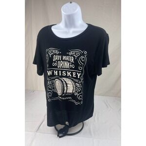 DIRTEE LAUNDRY SAVE WATER DRINK WHISKEY GRAPHIC TSHIRT WOMENS LARGE BLACK TIE FR